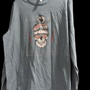 Bella Canvas Charcoal Skull Graphic Long Sleeve Tee